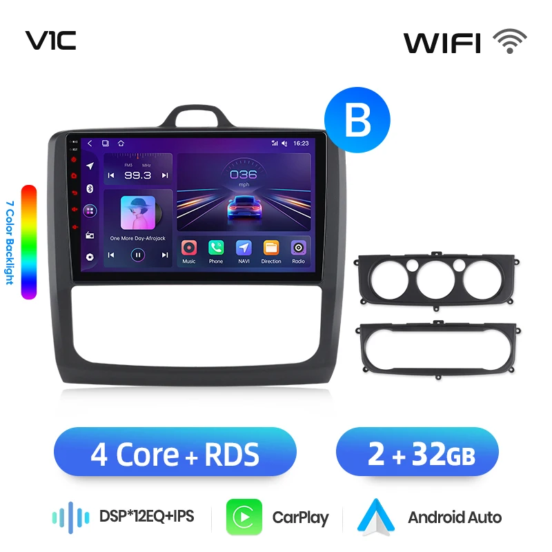 Junsun draadloze CarPlay Android Auto autoradio voor Ford Focus Mk2 (C307) 2004-2011 met ingebouwde koelventilator, Android GPS navigatie, multimediaspeler, WiFi, DSP, RDS, BT, SWC, IPS touchscreen,