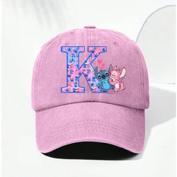 Stitch Angel Letter A-Z Baseball Cap for Women Disney Summer Adjustable Sun Hat Anime Cute Retro Sunbonnet Adult Headgear Gift