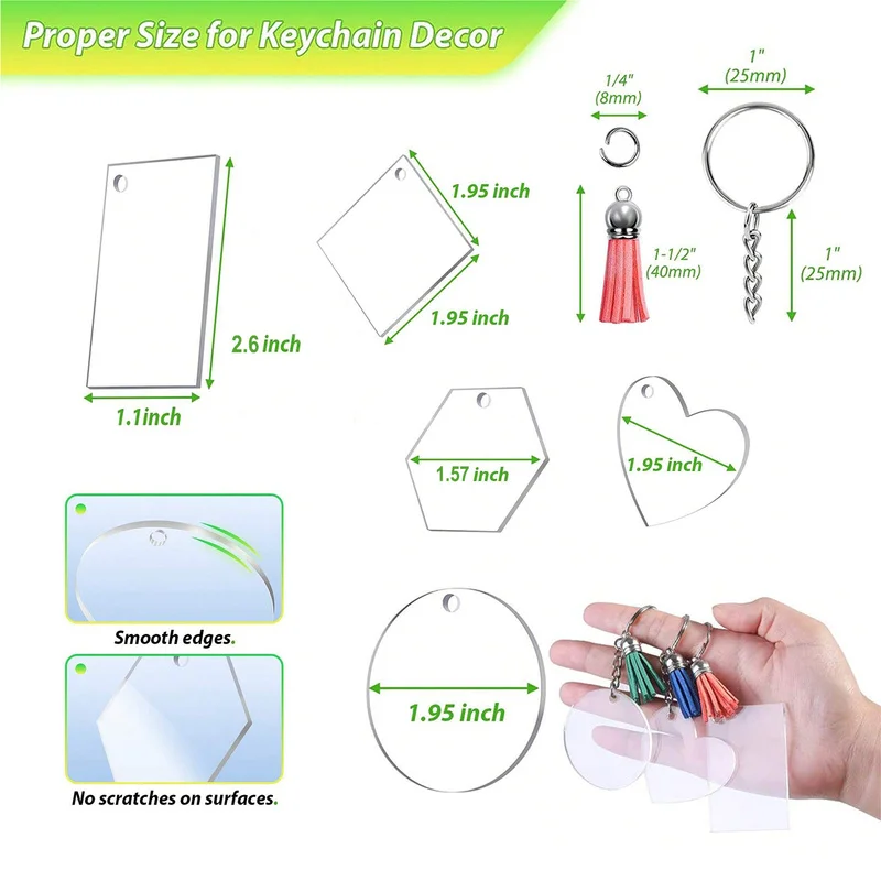 120pack Acrylic Keychains Personalized Hanging Accessories, Tassel Decor Keychains, Decorative Ornaments Personalized Custom view 2