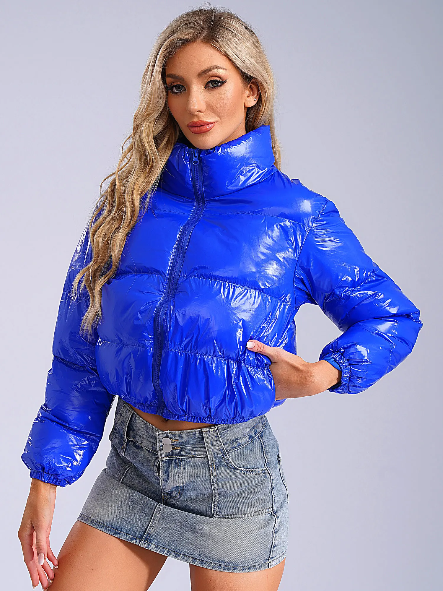 Women High-waist Stand Quilted Jacket Female Solid Short Jacket Winter Thick Warm Cotton Down Jacket Coats Crop Tops Streetwear
