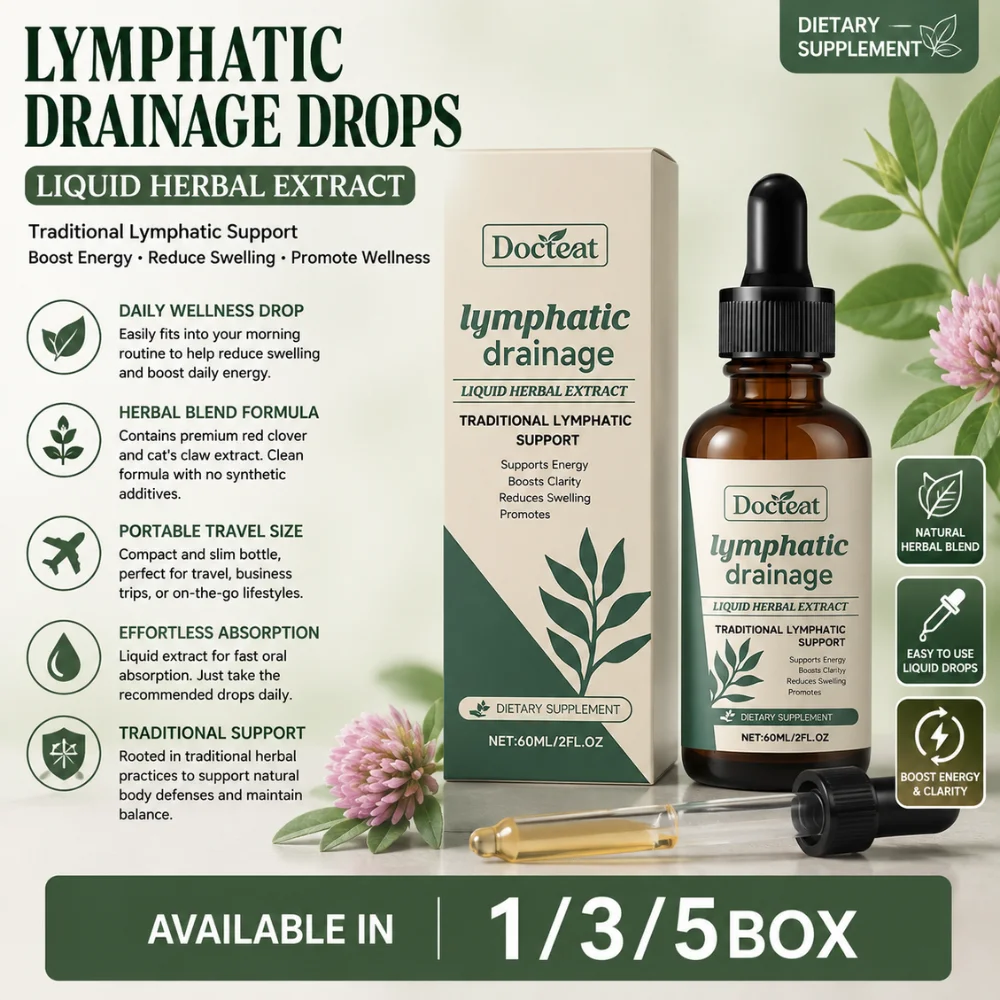 60ml Lymphatic Drainage Herbal Drops Red Clover Cat's Claw Liquid Support Swelling Relief Energy Circulation Daily Wellness
