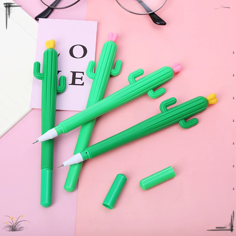 24 Pcs Creative Soft Cactus Gel Pens Set Cute Student Plant Shaped Learning Stationery Signature Pen Back To School