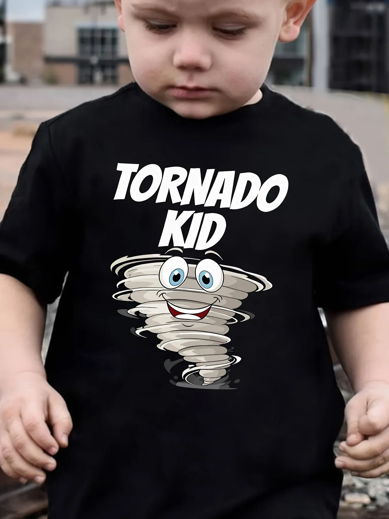 Novelty Tornado Kid Letter And Animated Tornado Print Short Sleeve Tee Humorous Casual Outdoor Fashion T-Shirt For Little Kids