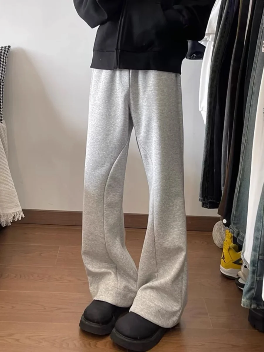 

American Retro Men's Casual Pants Spring Autumn Knife Slant Cut Heavy Drapey Flared Long Trousers Straight Leg Jeans