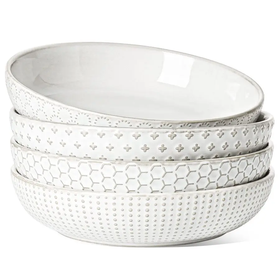 

Pasta Bowl 36 oz, Salad Bowl Serving Plate Bowls, Housewarming Wedding Present, Ceramic Embossment Bowl for Pasta, Fruits, Salad