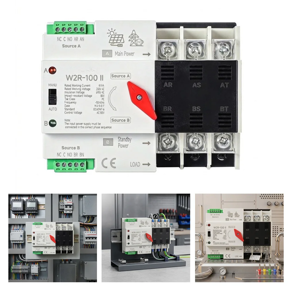 110V 63A 3P Dual Power Automatic Transfer Switch, Manual/Auto Operation, Over/Under Voltage Cutoff For Critical Loads