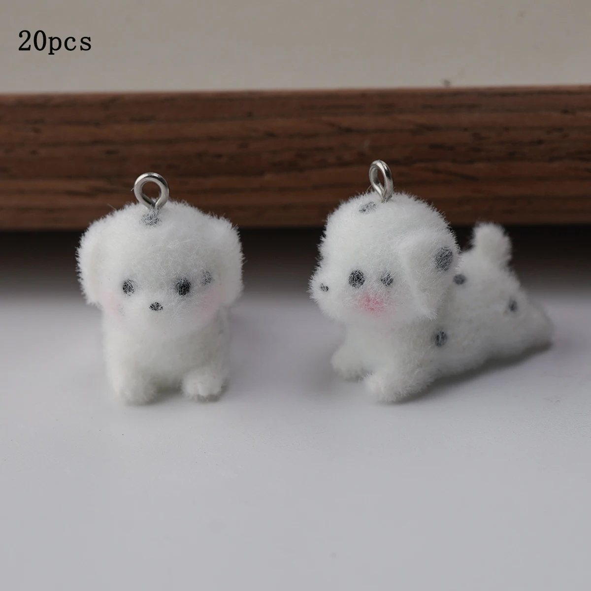 

20pcs 3D Cartoon Flocking Resin Dalmatian Charms cute Plush Animal Dog pendant for Necklace Keychains DIY crafts Jewelry make