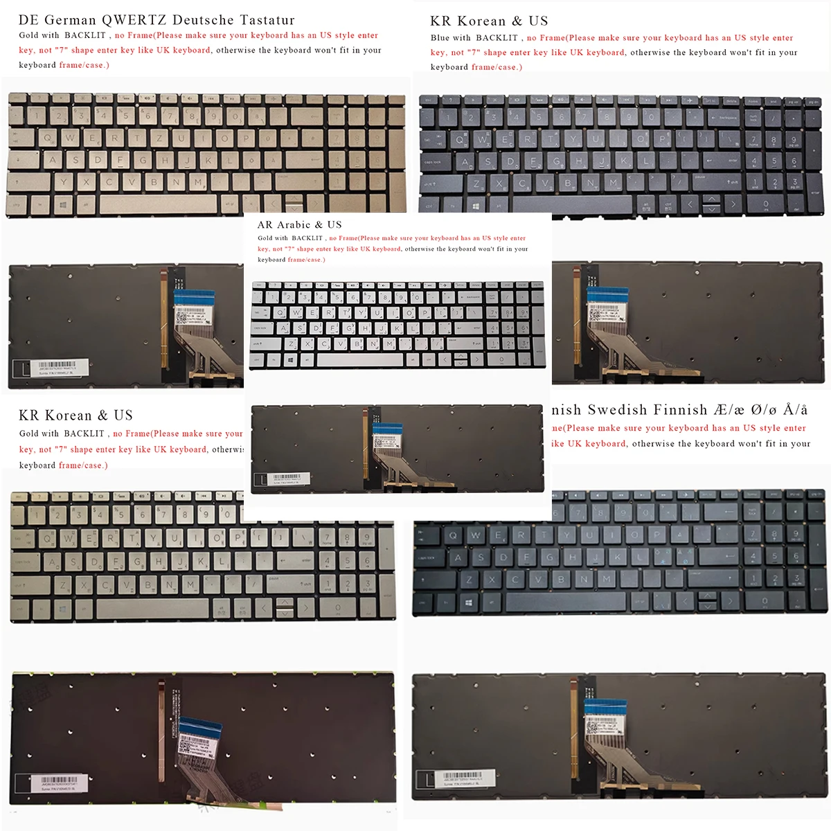 Arabic Korean German Nordic Portuguese Czech French Croatian Keyboard for HP Pavlion 17-ca 17-ca0000 17-cd 17-by 17-bw BACKLIT