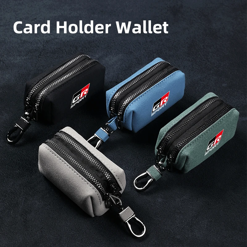 Car Logo Coin Purse Double Zipper Card Key Money Storage Bag For Gazoo Racing Corolla Yaris Aygo GT86 Prius RAV CHR Camry Auris