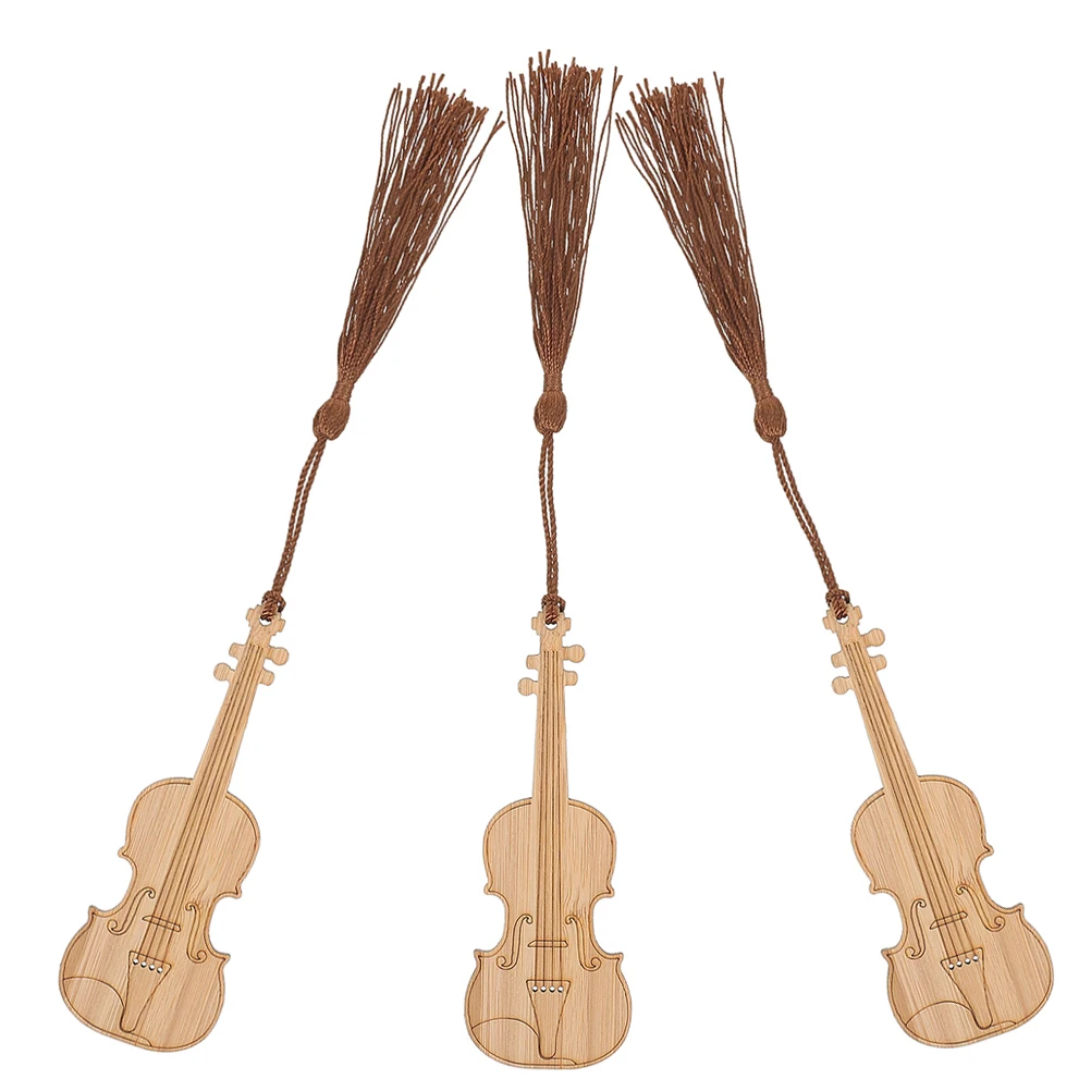 3 ชิ้นไวโอลินรูปร่างไม้ไผ่บุ๊คมาร์ค Creative Reading Markers น้ําหนักเบาเพลงของขวัญตกแต่งการออกแบบหน้า