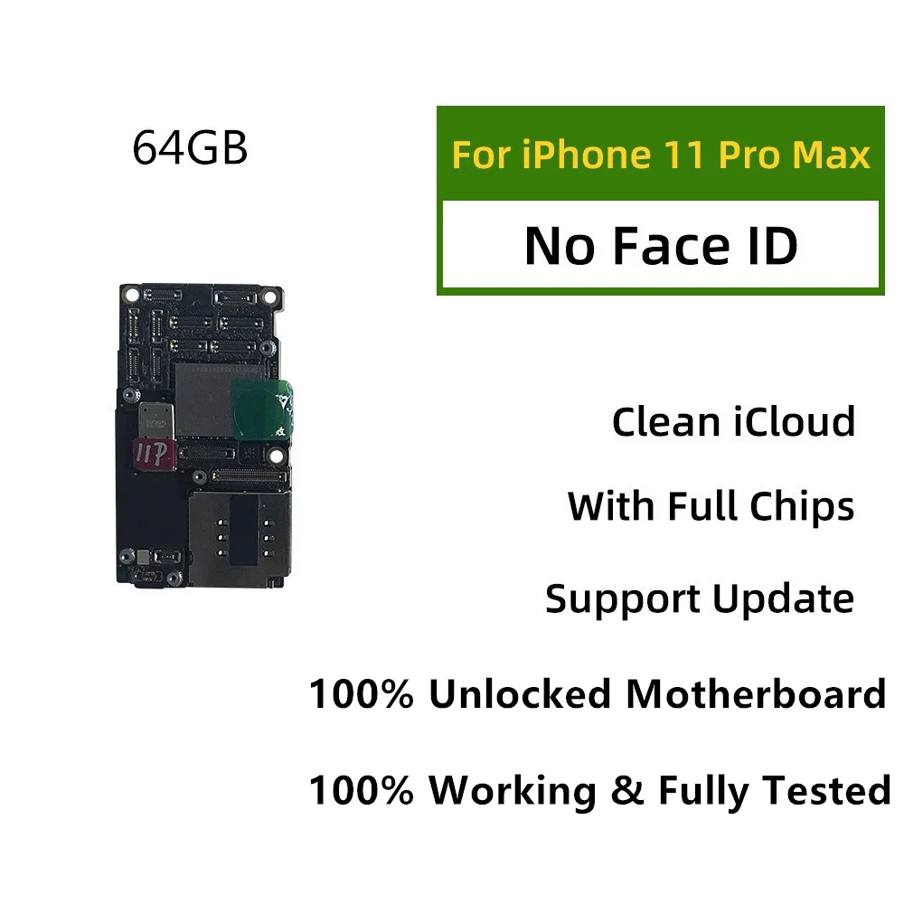 100% Unlocked Motherboard For iPhone 11 pro max Mainboard With/NO Face ID clean iCloud Logic Board Full Chips Support IOS update