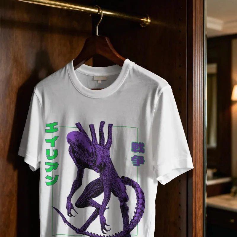 Alien T-shirt | Retro Japanese Alien Pattern T-shirt Men's T-shirt Summer New Casual Unisex