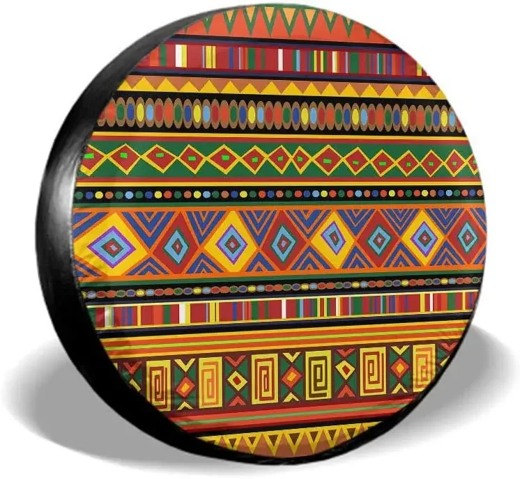 Africa Art Spare Tire Cover Ethnic Colorful Pattern Wheel Protectors Weatherproof Polyester Tire Case for All Cars SUV Camper