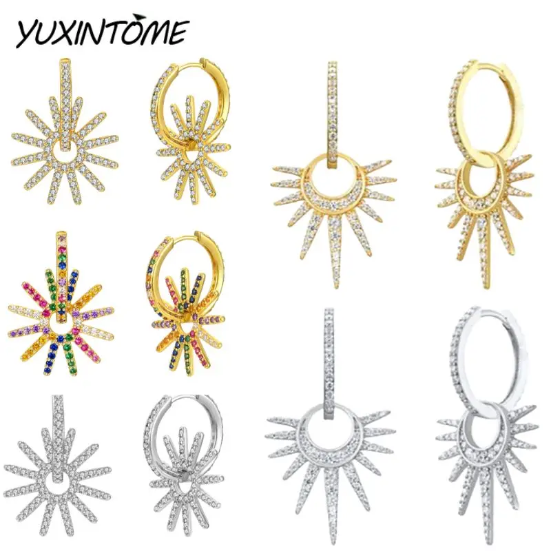 

925 Sterling Silver Ear Needle French fashion trend large hoop sun pendant large earrings Women's noble luxury Ear accessories