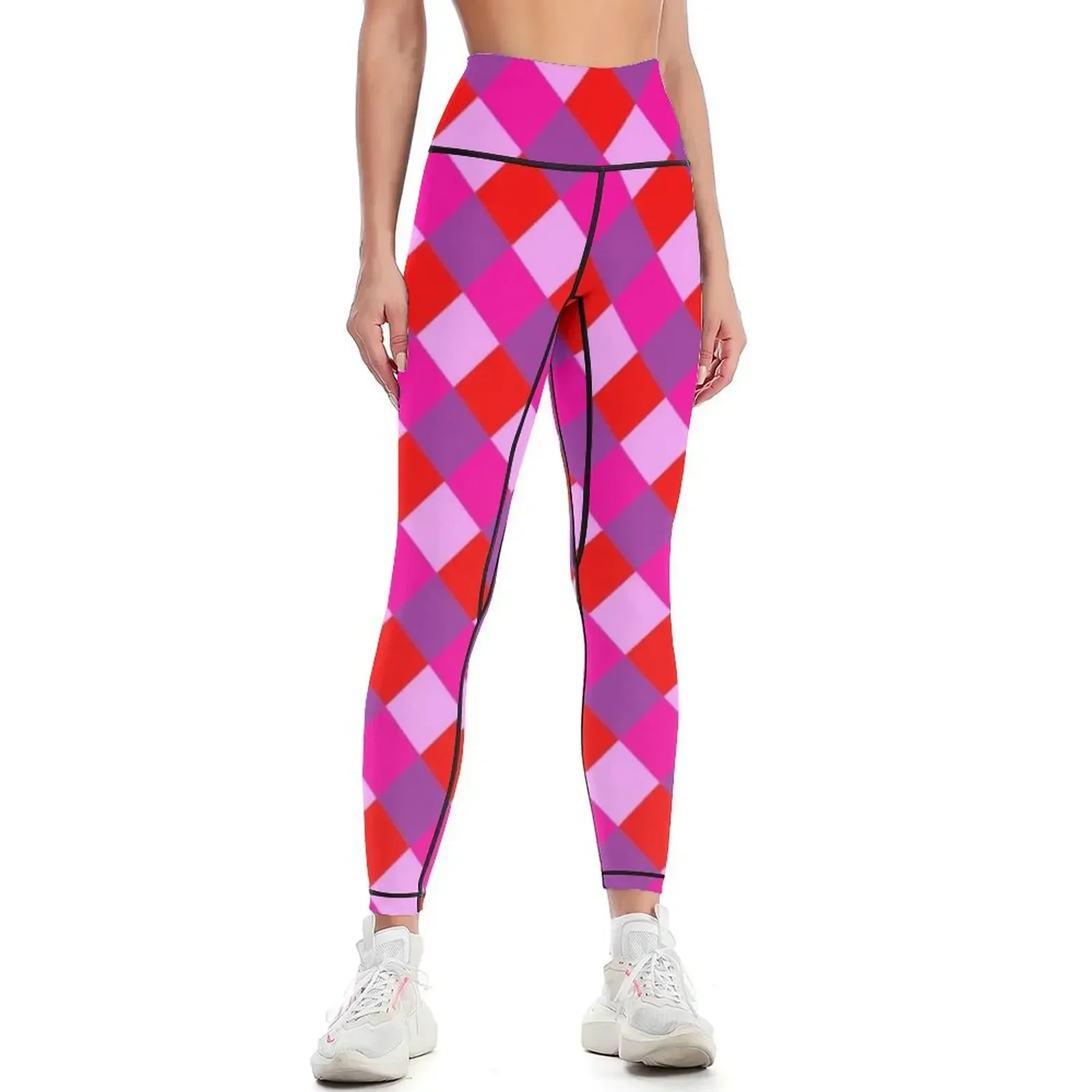 

Red, pink, and purple diagonal tiles Leggings Fitness's gym clothes jogging pants flared sportswear for gym Womens Leggings