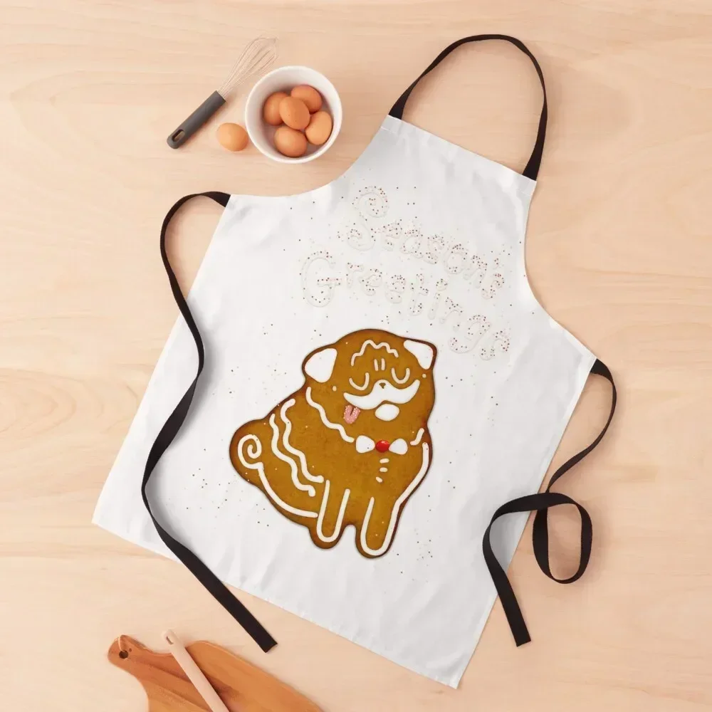 Gingerbread Pug Apron Women's Dresses Chef Accessories Kitchen Supplies Idea Goods For Girl Apron