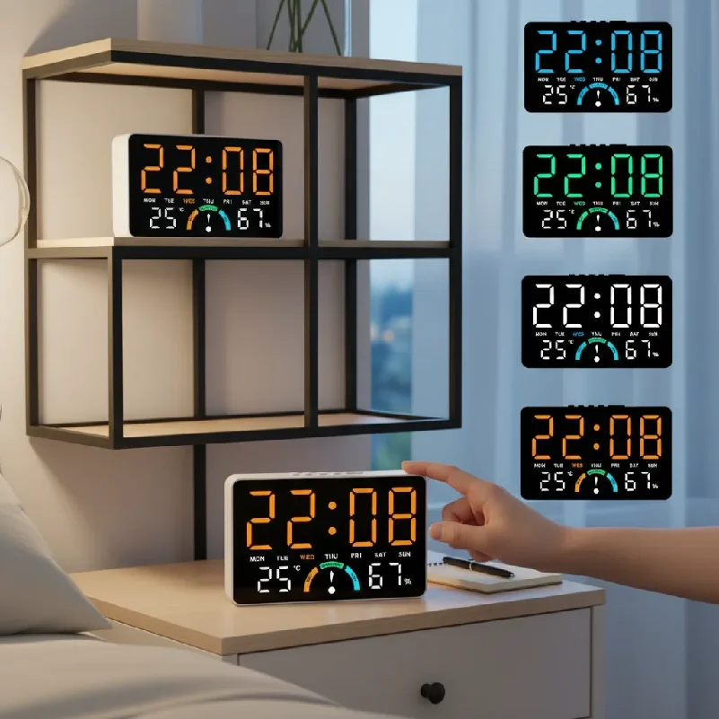 

Multi-functional Wall-mounted Electronic Wall Clock Temperature ABS Digital LED Clocks Voice Control DST Display Table Clock