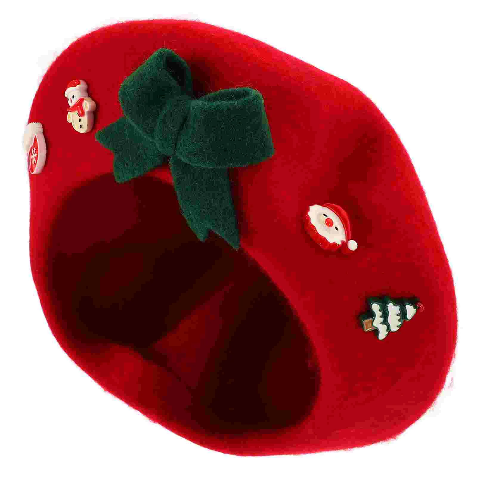 Bow Hat Fashion Christmas Beret Fashionable and Cute Mushroom Kids Hats for Women Woolen