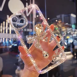 Cute Rhinestone Love Bowknot Phone Case for Women and Girls, Bling Diamond Clear Case, Fit for iPhone 15/16, 13 Pro Max, 14, 12,
