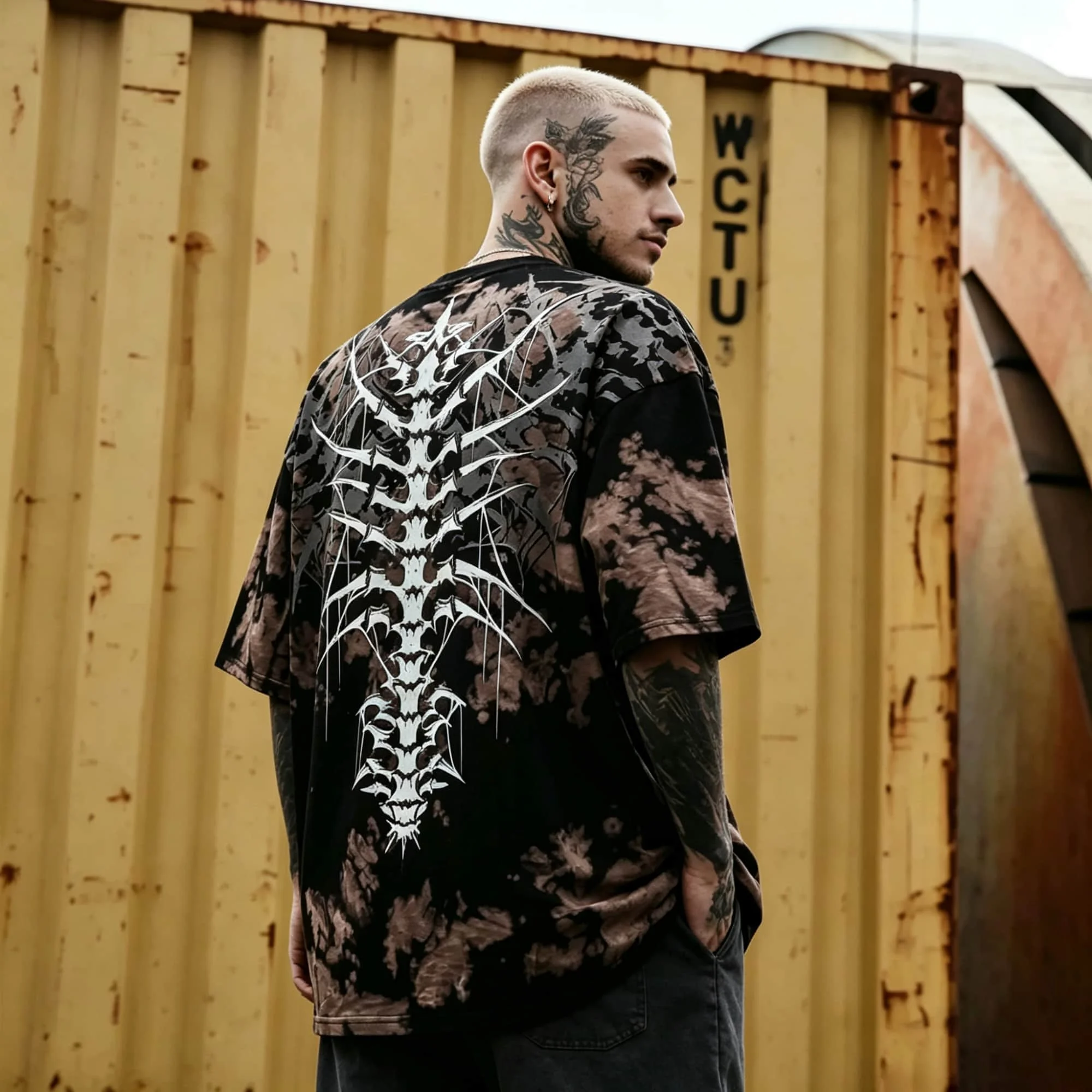 Neue Sommer-Herren-Kurzarmhemden Grunge Street Skelett-Print T-Shirt Punk Mode Herren-Oberteil – Detail 5