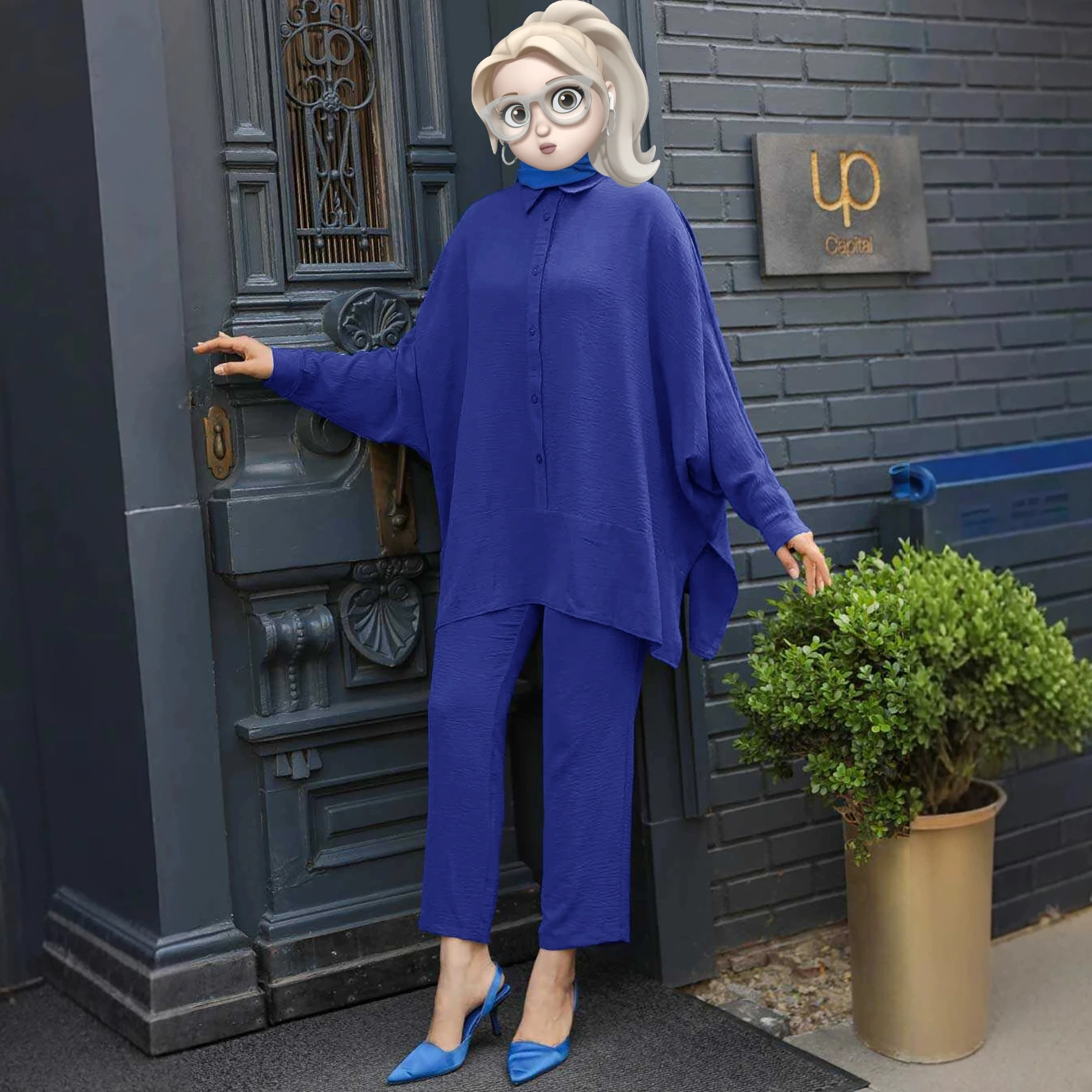 Comfortable Loose Middle East Sle Batwing Sve irt And Pants Set Long Sve Button up Faionable Women's Ensemble