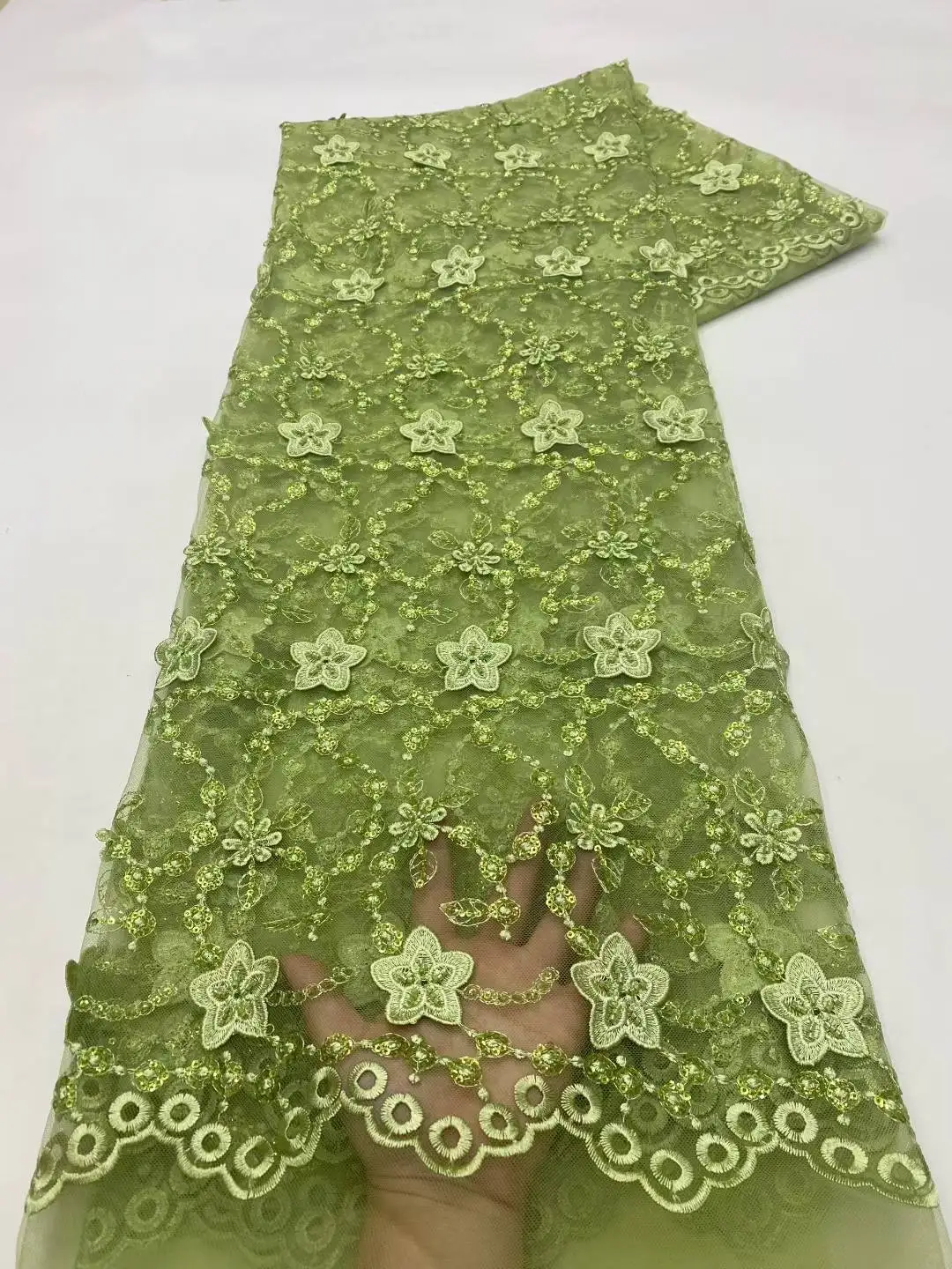 

African Lace Fabric 5 Yards Nigerian Sequins Tulle 3D Lace High Quality Embroidery Sequins Lace Groom Fabric For Party Dress 817