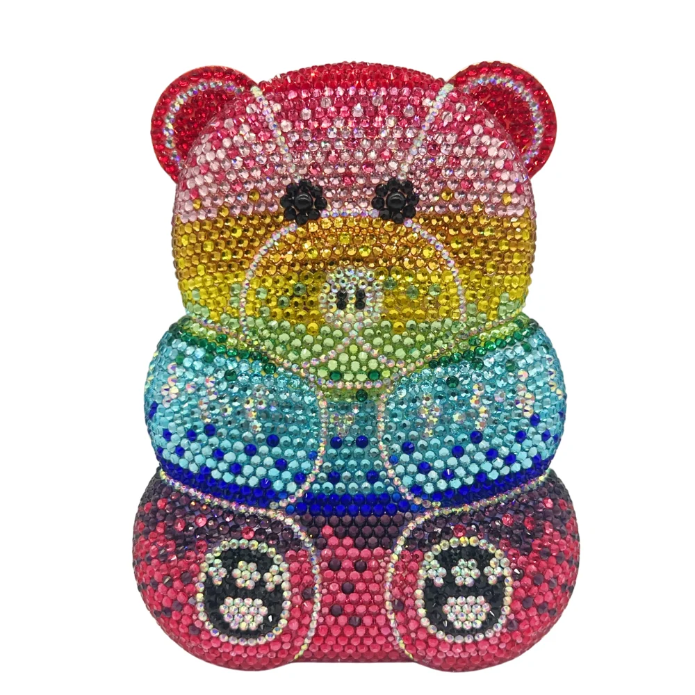 

High Quality Cute Colored Bear Diamond Bag, Diamond Wedding Party, Handbag, Evening Bag, Crystal Clutch