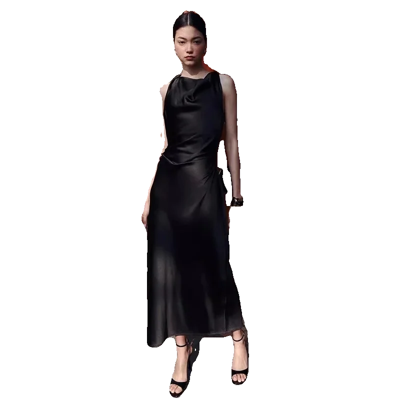 Silk Satin Texture Midi Dr Spring Commute Sle Svel V-Ne Single Piece Other Material 00% Spring Summer Collection