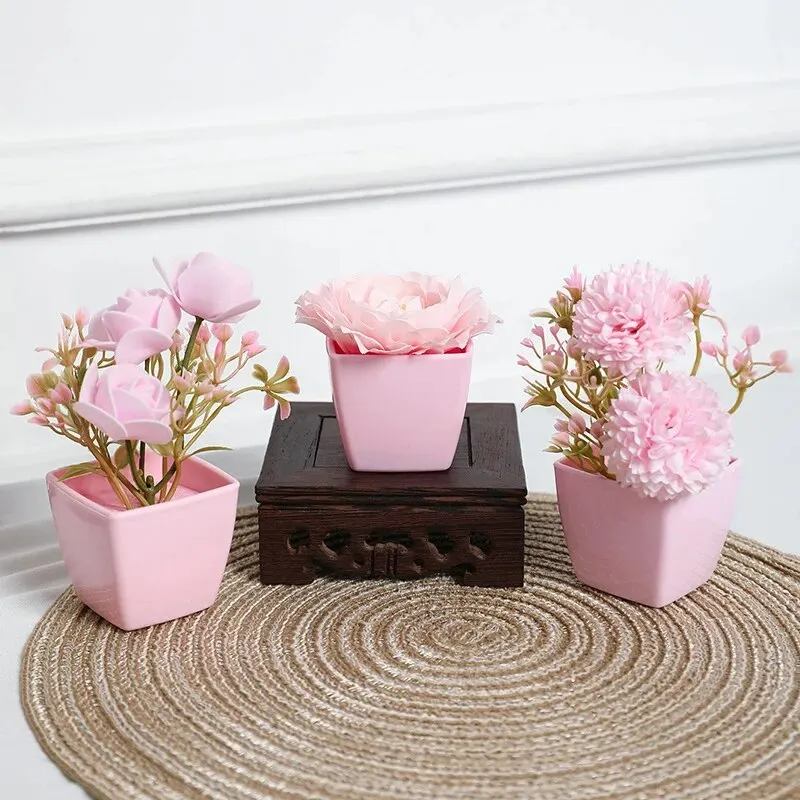 3PCS Simulated Flower Rose Potted Plant, Used Year-Round For Home, Bedroom, Study, Office, Desktop Shelf Decoration