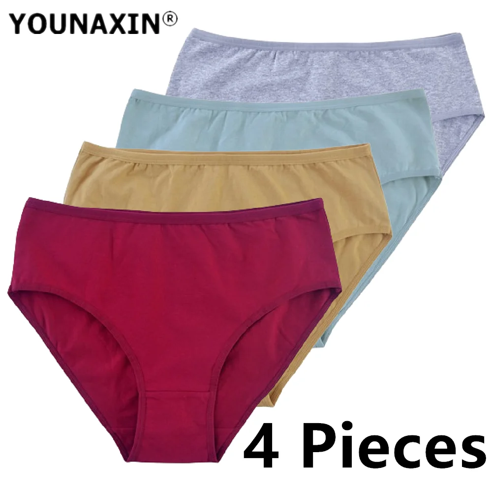 4 Pack/Lot Women Cotton Underwear Briefs Lingerie High-Rise Undies Sexy Girls Large Panties Soild Colors Undershorts M L XL