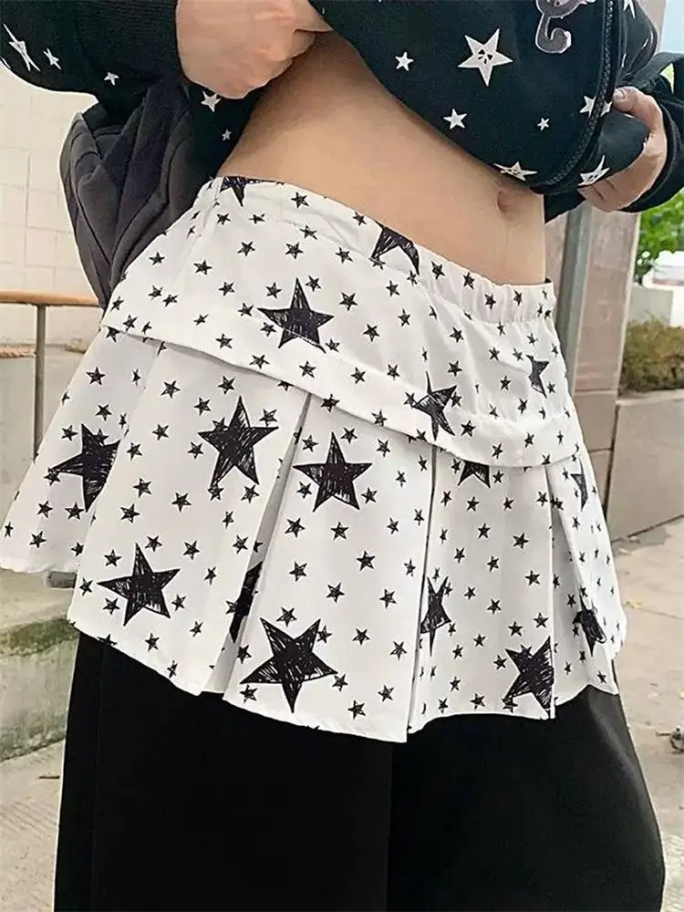 

Женская милая и пряная повседневная универсальная юбка American Y2K Star Splicing в ассортименте, юбка трапециевидной формы с высокой талией