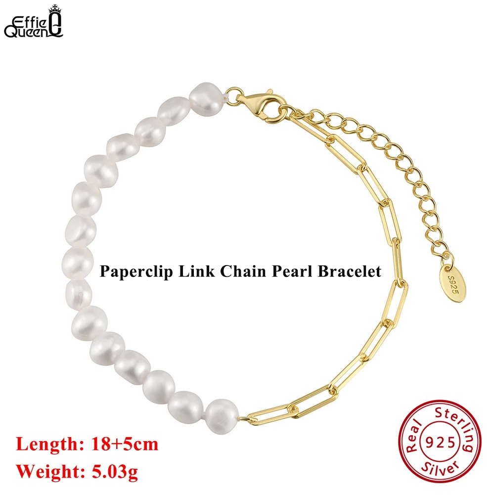 EFFIE QUEEN 925 الفضة النقية 14k الذهب الباروك اللؤلؤ سلسلة سوار مجوهرات طبيعية للنساء حفل زفاف هدية للذكرى السنوية GPB01 #3