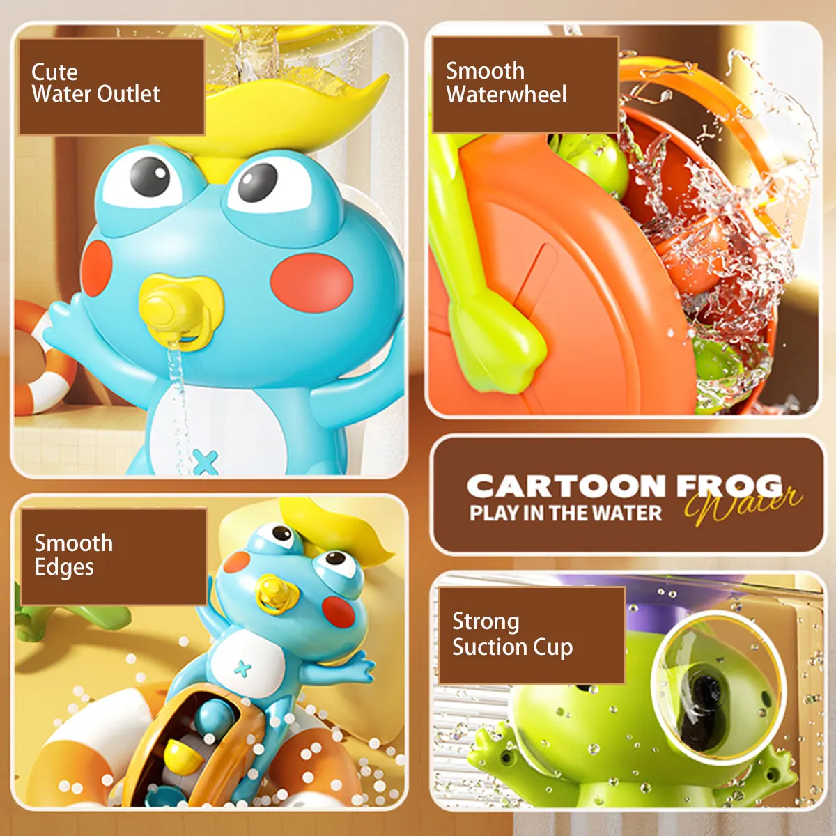 لعبة حمام جديدة على شكل ضفدع/طيور مائية للأطفال، لعبة لعب مائية للأطفال في الدش هدية مونتيسوري الدوار مع كوب شفط للحمام #2