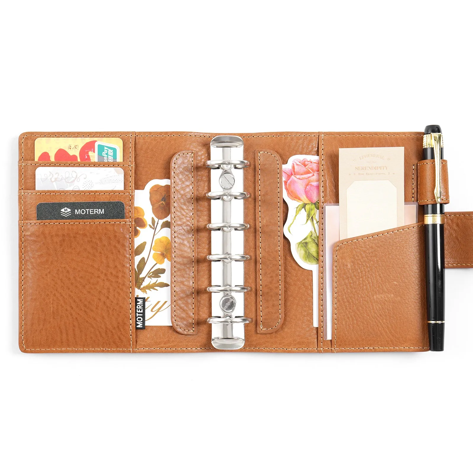 Moterm Elite Collection Pocket/A7 Size Rings Planner with 25mm Rings Vegetable Tanned Leather Notebooks Organizer Diary Journal