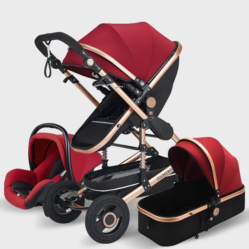 High Landscape Baby Stroller 3 in 1 Pink Stroller Luxury Travel Pram Baby Pushchair Carriage Car seat and Stroller Trolley