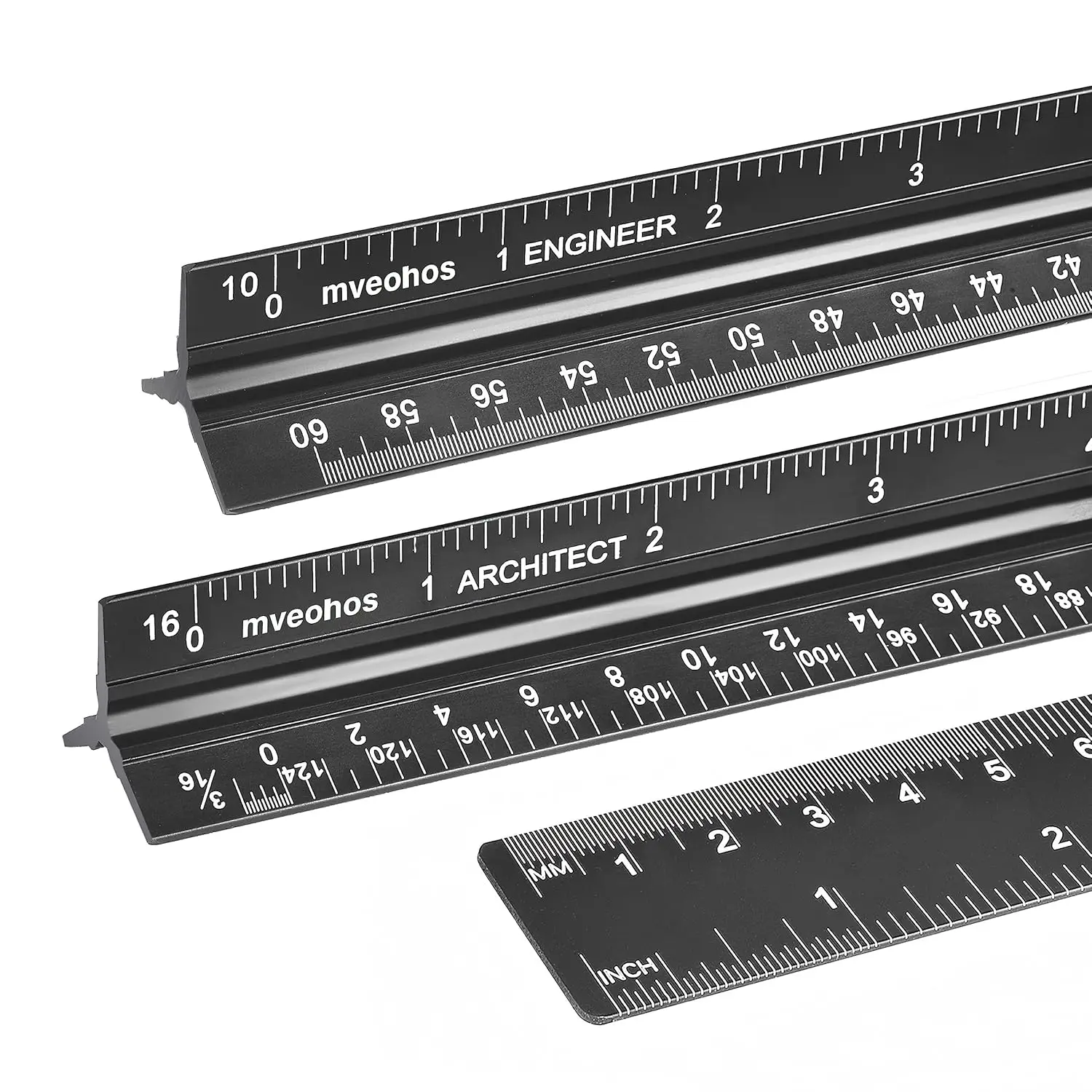 Triangular Scale Ruler, 12 Inch Architectural Scale Ruler Set, Laser-Etched Aluminum with Stainless Steel Ruler for Architects