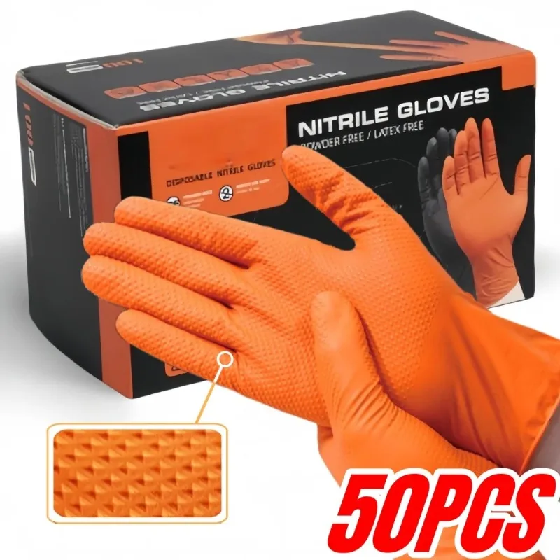 

Новые сверхмощные нитриловые рабочие перчатки оранжевого цвета, одноразовые безлатексные перчатки из ПВХ для автомобильной промышленности, садоводства, ухода за приготовлением пищи, инструменты