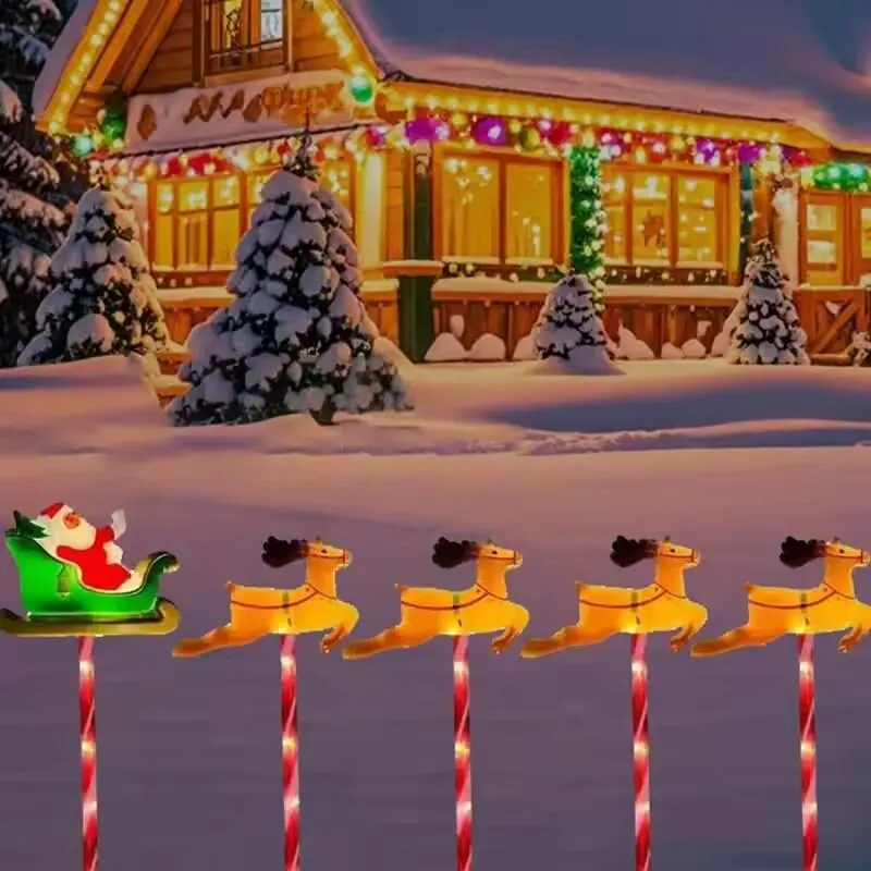 5 in 1 Solar Christmas Lights Outdoor Santa Elk LED Stake Lights Waterproof Christmas Decorations for Garden Patio Lawn Pathway
