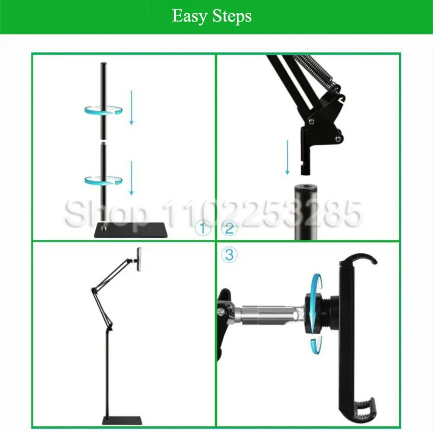 4- 11 Inch Lazy Floor Mobile Phone Bracket Telescopic Cantilever Live Multi-function Adjustable Tablet Phone Bracket
