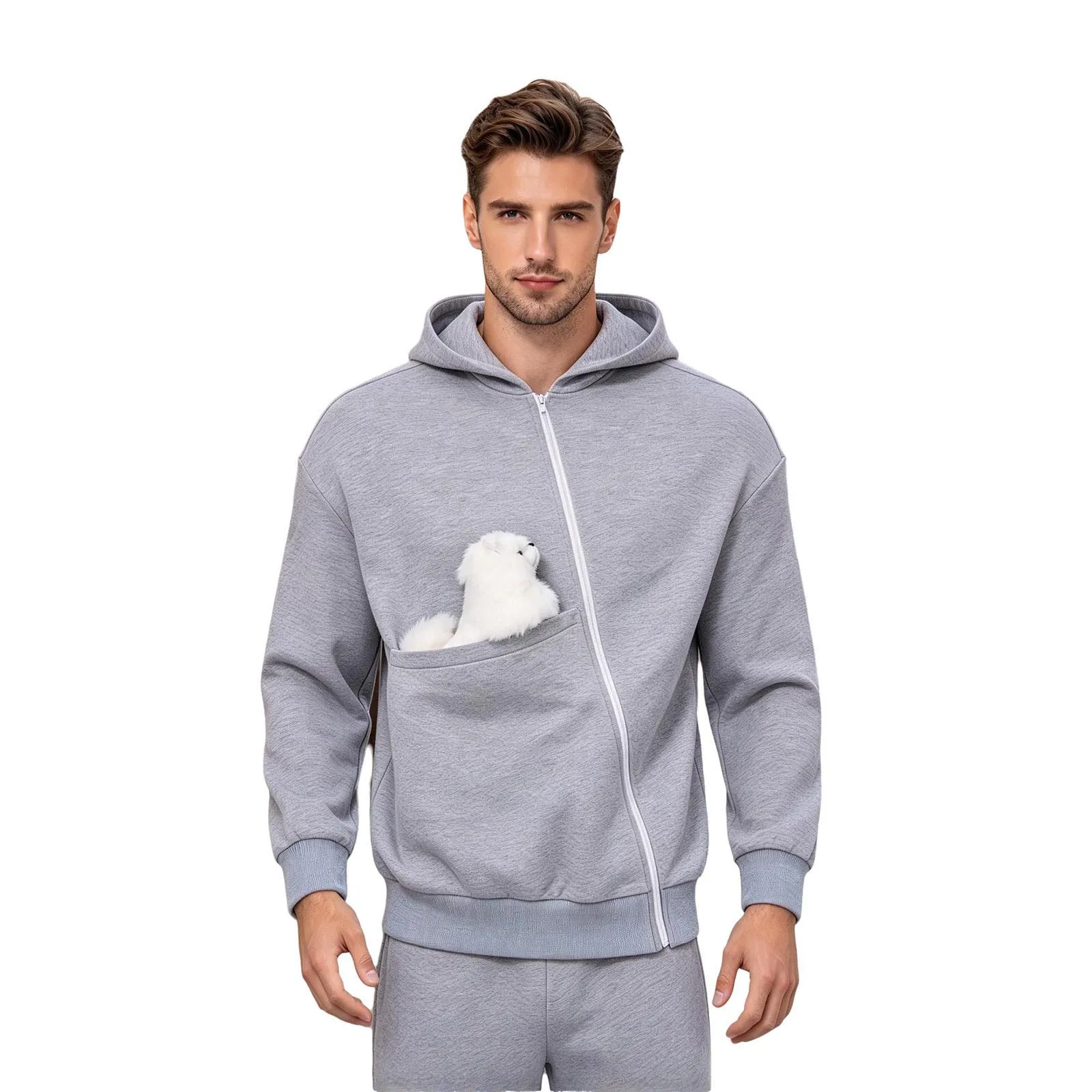 Men Women Long Sleeve Pet Pouch Hoodie Cat Dog Carrier Holder Sweatshirt Hooded Pullover Tops Casual Daily Wear Sportswear