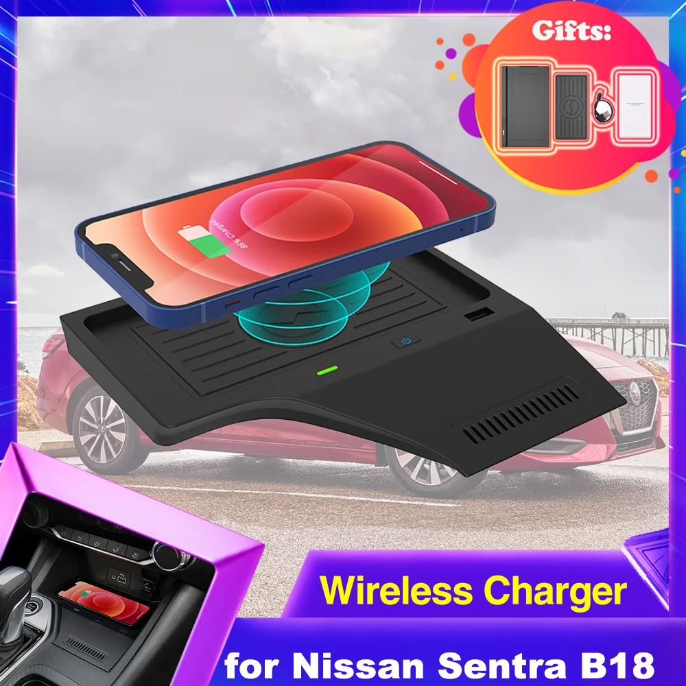 Car Wireless Charging Pad for Nissan Sentra Sylphy B18 8th Gen 2020 2021 2022 Phone Fast Charger Plate Panel Tray Accessories