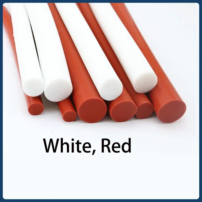 

1/5M White/Red VMQ Solid Silicone Rubber Sealing Strip Round Bar Cord High Temperature Dia 1~30mm