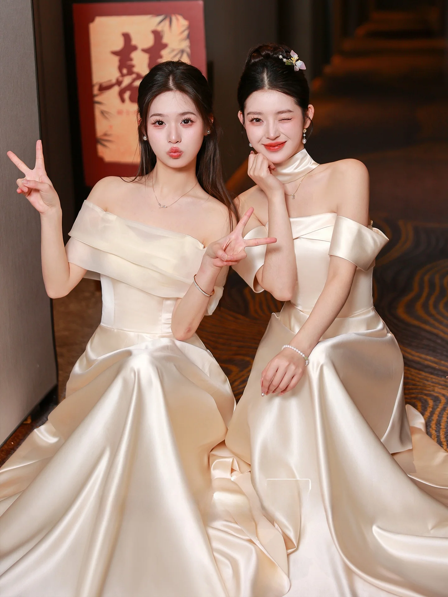 

Champagne Satin Sister Dres Maids of Gowns 2026 New High-End Unique Wedding Engagement Par Wear Daily Ocnal