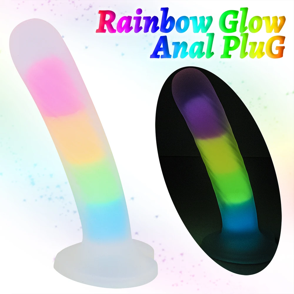 Colour Soft  Anal Dildo Noctilucent Sex Toys Anus Plug ButtPlug Masturbation Prostate Massage Sucker Luminous for Women or Men