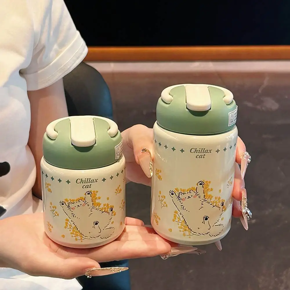 

Cartoon 260ml Insulated Cup Stainless Steel Leak-proof Water Bottle with Straw Mini Coffee Cup Travel