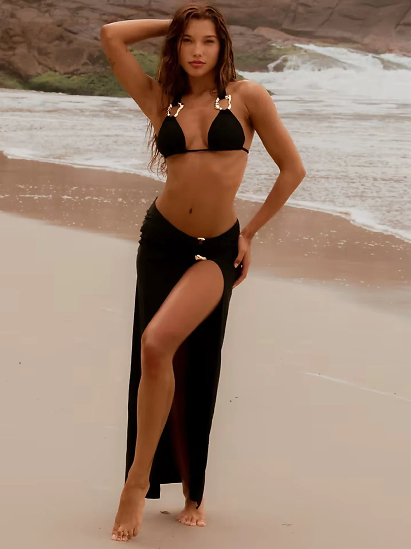 

2025 трендовое бикини с пряжкой и юбкой, женский купальник из 3 предметов, модный сексуальный женский купальный костюм, купальный костюм, женская пляжная одежда для отпуска