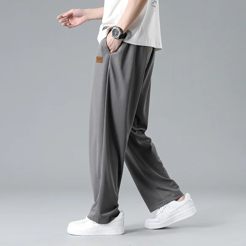 The 2023 new summer men\'s casual straight-line breathable ice silk casual pants thin Korean style fashion sporty oversize