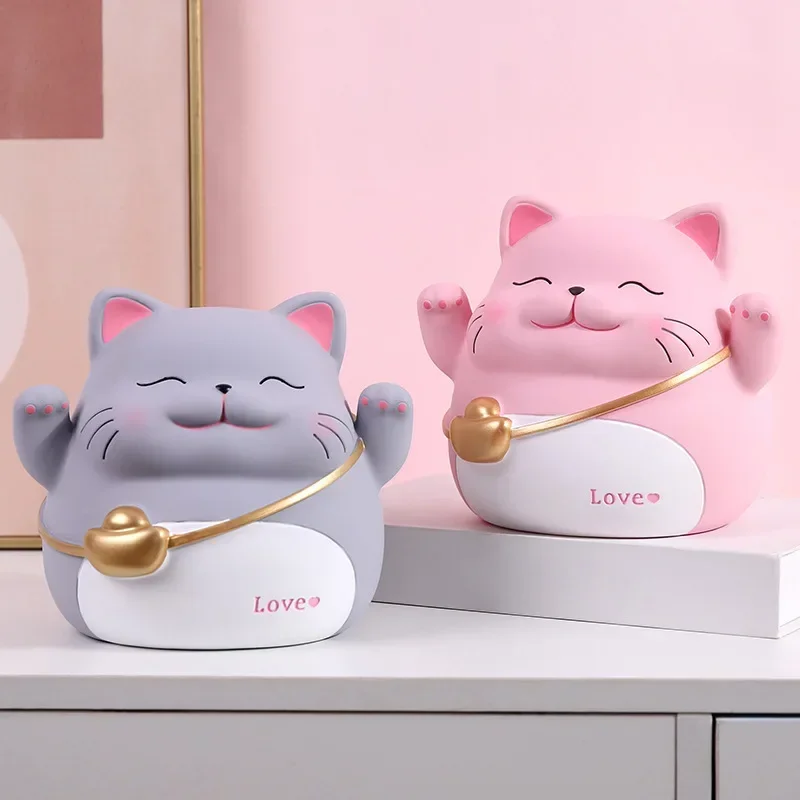 Coin Piggy Bank Yellow Cat Money Saving Box, Pink Money Bank, Best Christmas Birthday Gift for Kids Girls Home Decoration