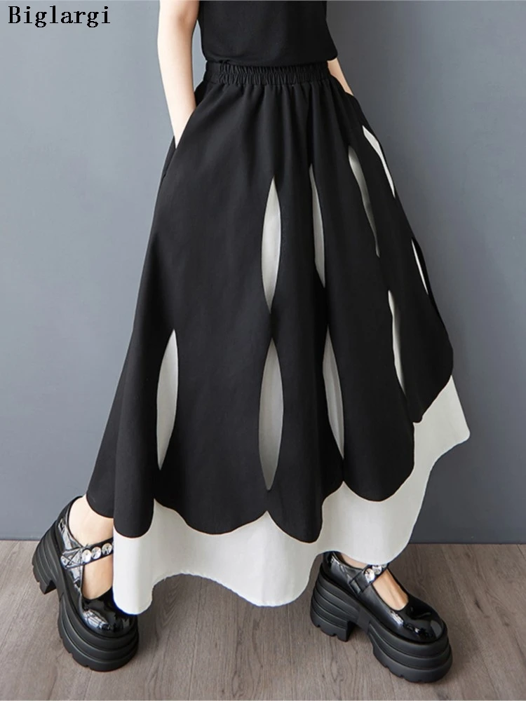 

Oversized Spring Summer Long Skirt Women Irregular Patchwork Fashion Ruffle Ladies Skirts Loose Pleated Woman A-Line Skirt