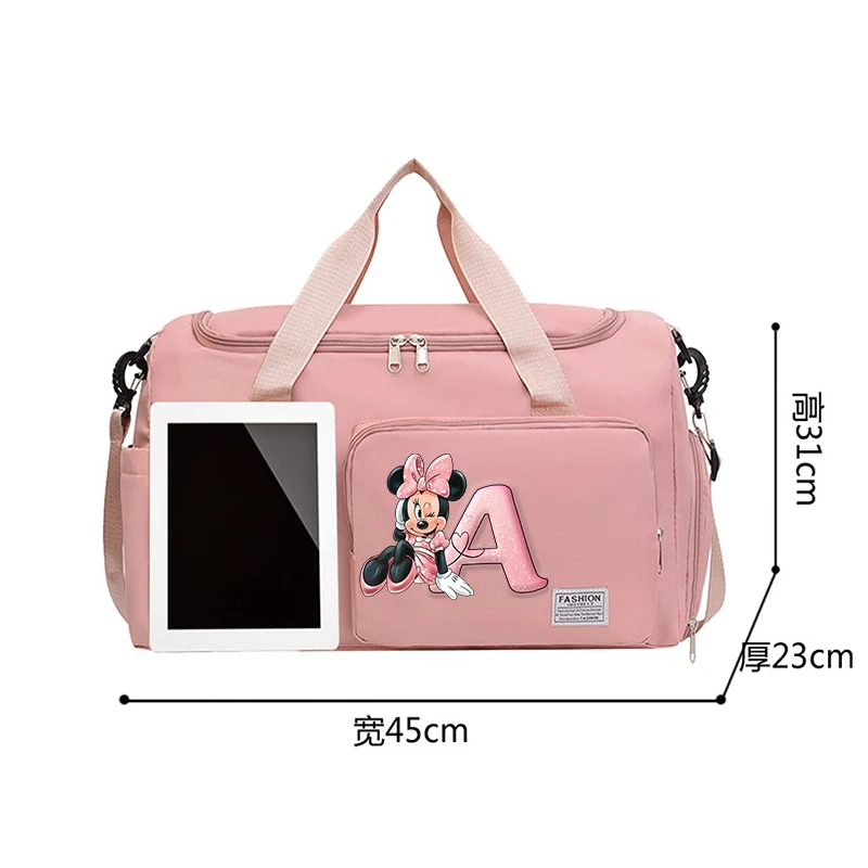 Minnie Mouse Disney Letter Tote Travel Bag Portable HandBag Large Capacity Storage Bags Gym Duffle Pack with Shoe Compartment